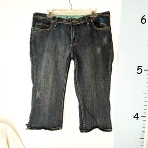 Pepe Jeans London Decorated Dark‎ Wash Distressed Denim Capri Jeans 38